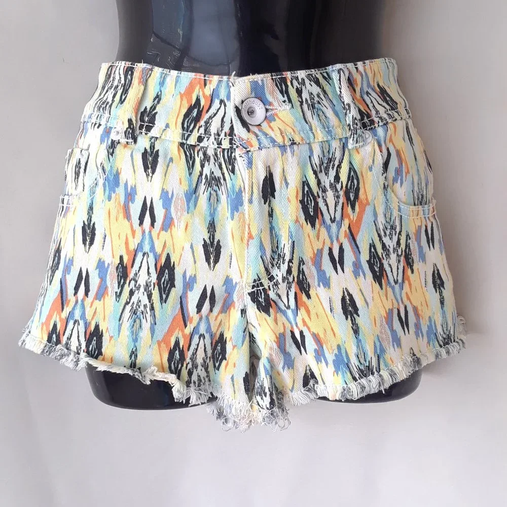 Dollhouse Multicolored Frayed Denim Short Shorts
